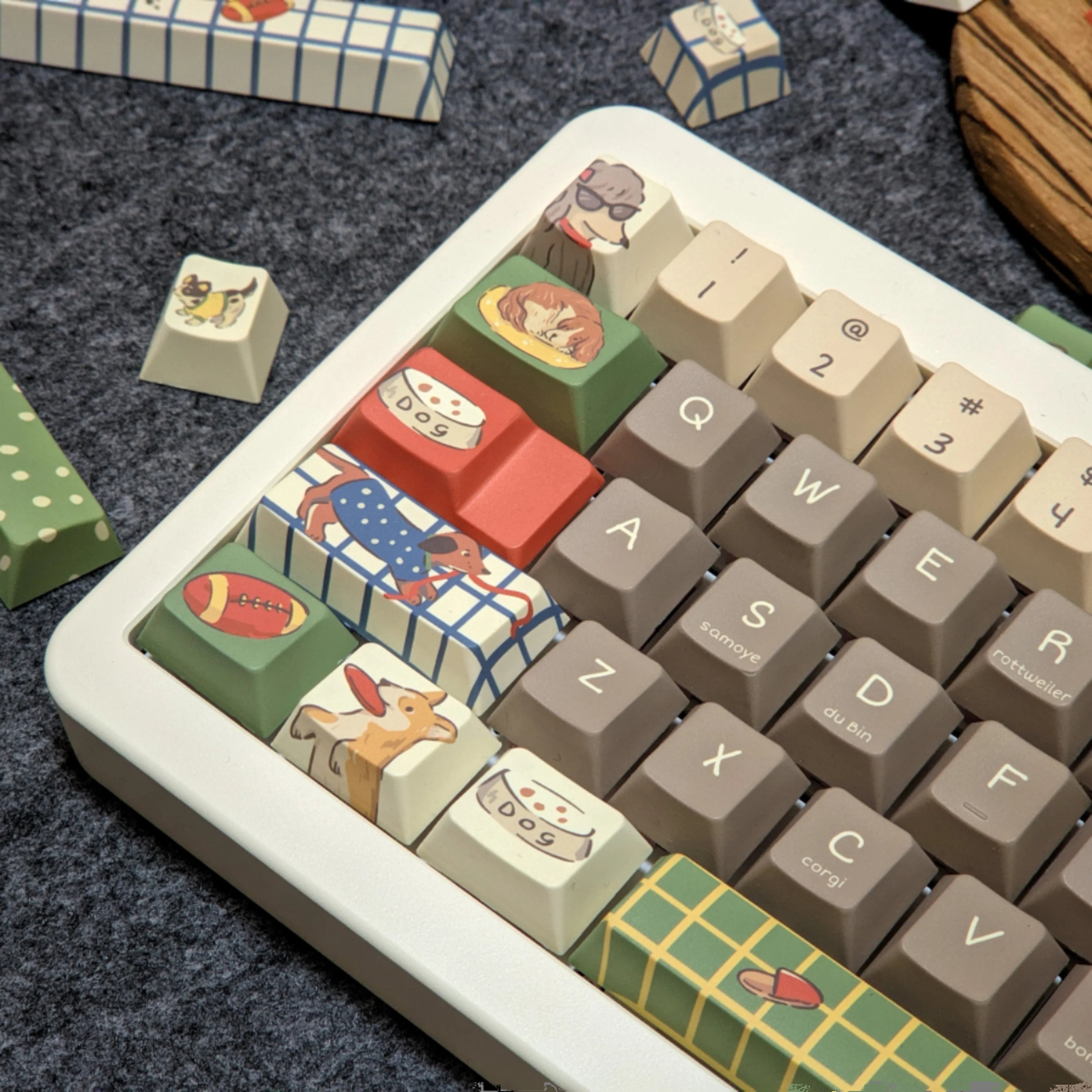 [Sahuan Xiu Dog] Keycap Cherry 142 Key Pbt Cute Pet Puppy Theme Dachshund Light Brown Cute Keycaps