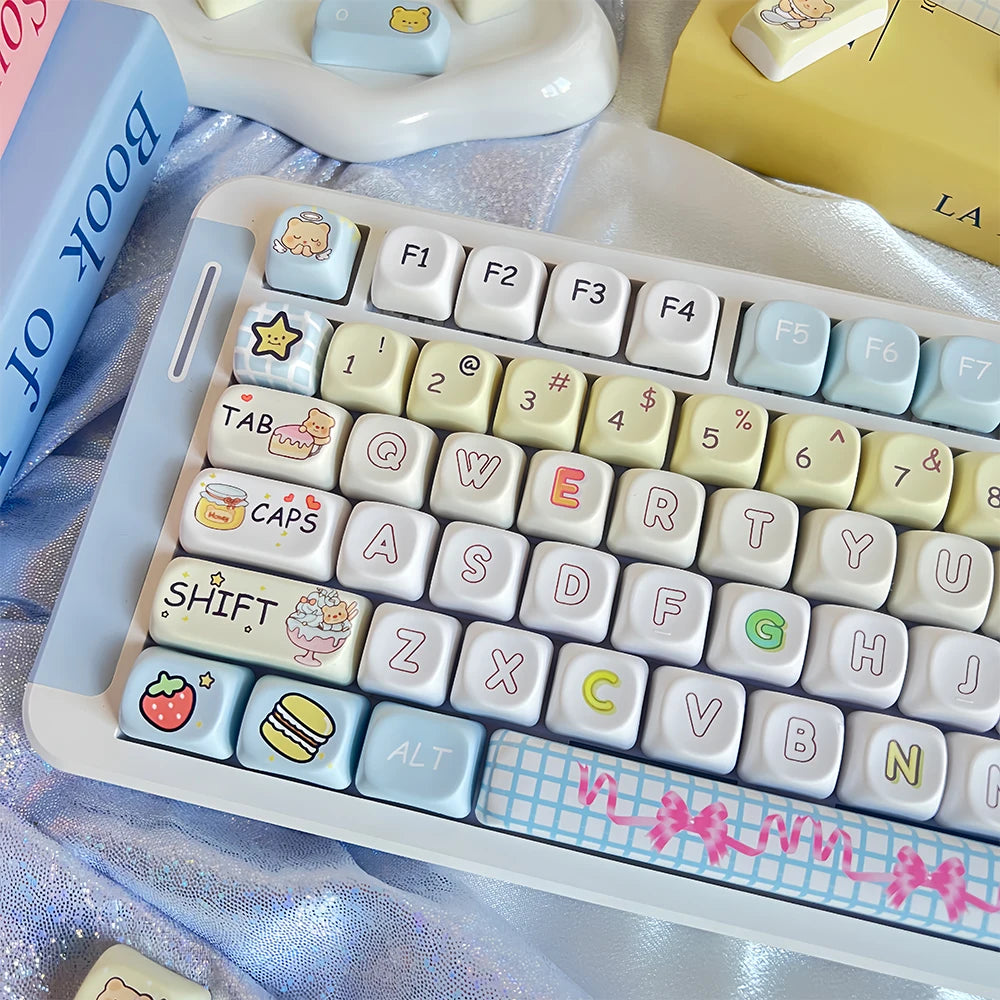 Butter Bear Keycaps Pbt Personality Creative Moa Cute Diy Cartoon Keycaps 130Keys For Aula F75 F99