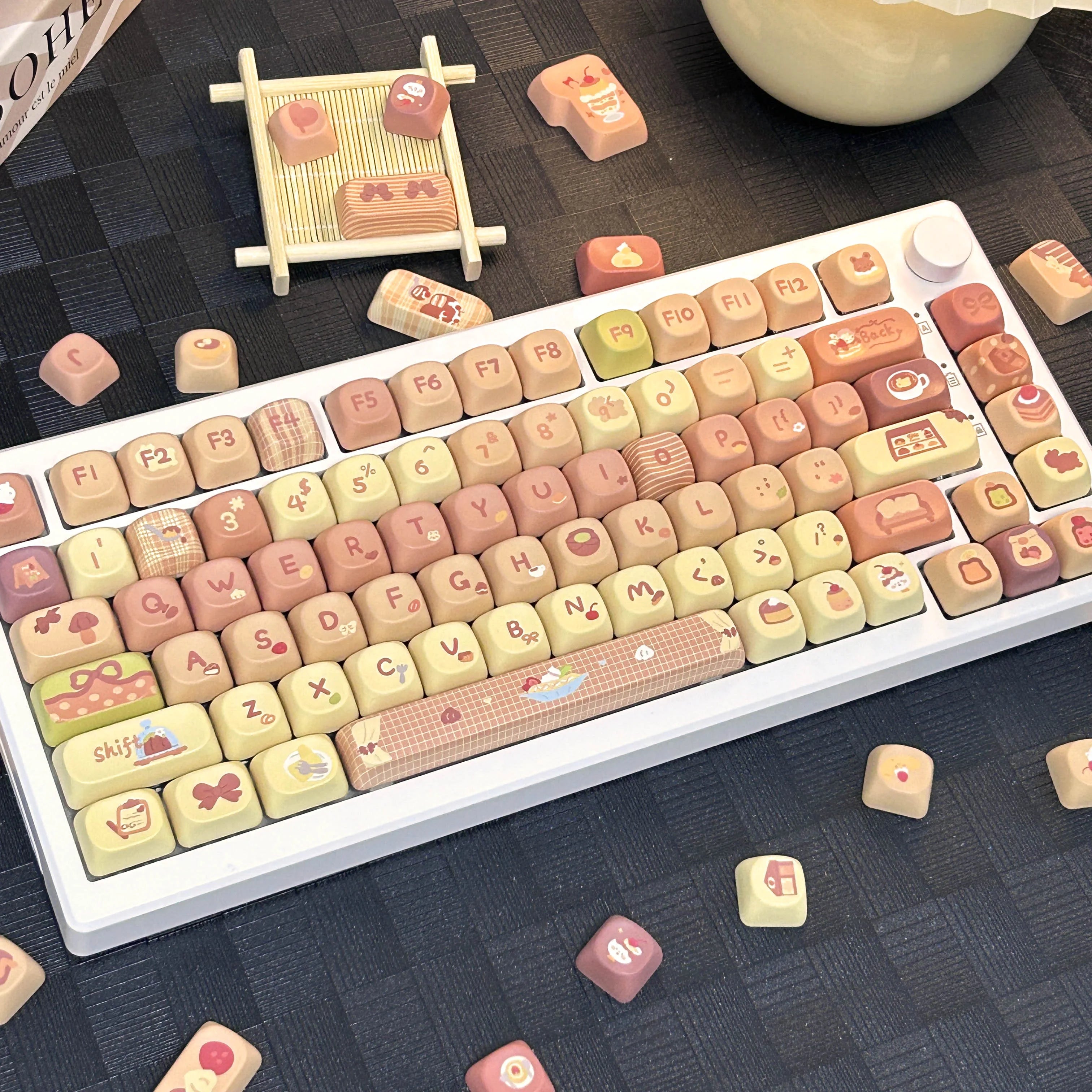 Coco Sweet Keycap Pbt Moa Highly Warm Brown Yellow Cute For Aula F75 Mechanical Keyboard Keycaps