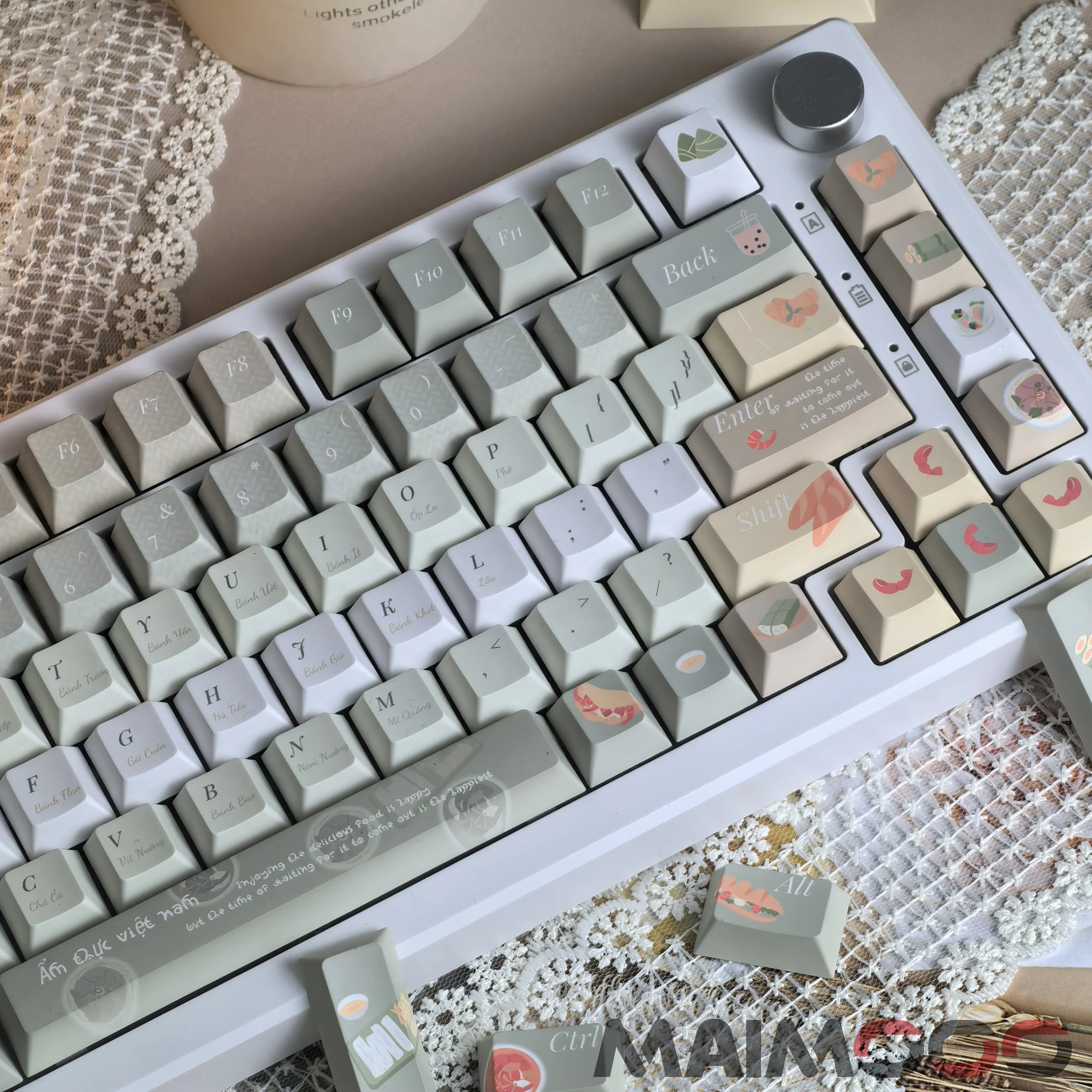 Keycaps Vietnamese Style Gourmet Salmon Morandi Green Cherry Moa Pbt For Aula75/99/98 Diy Keyboard Keycaps
