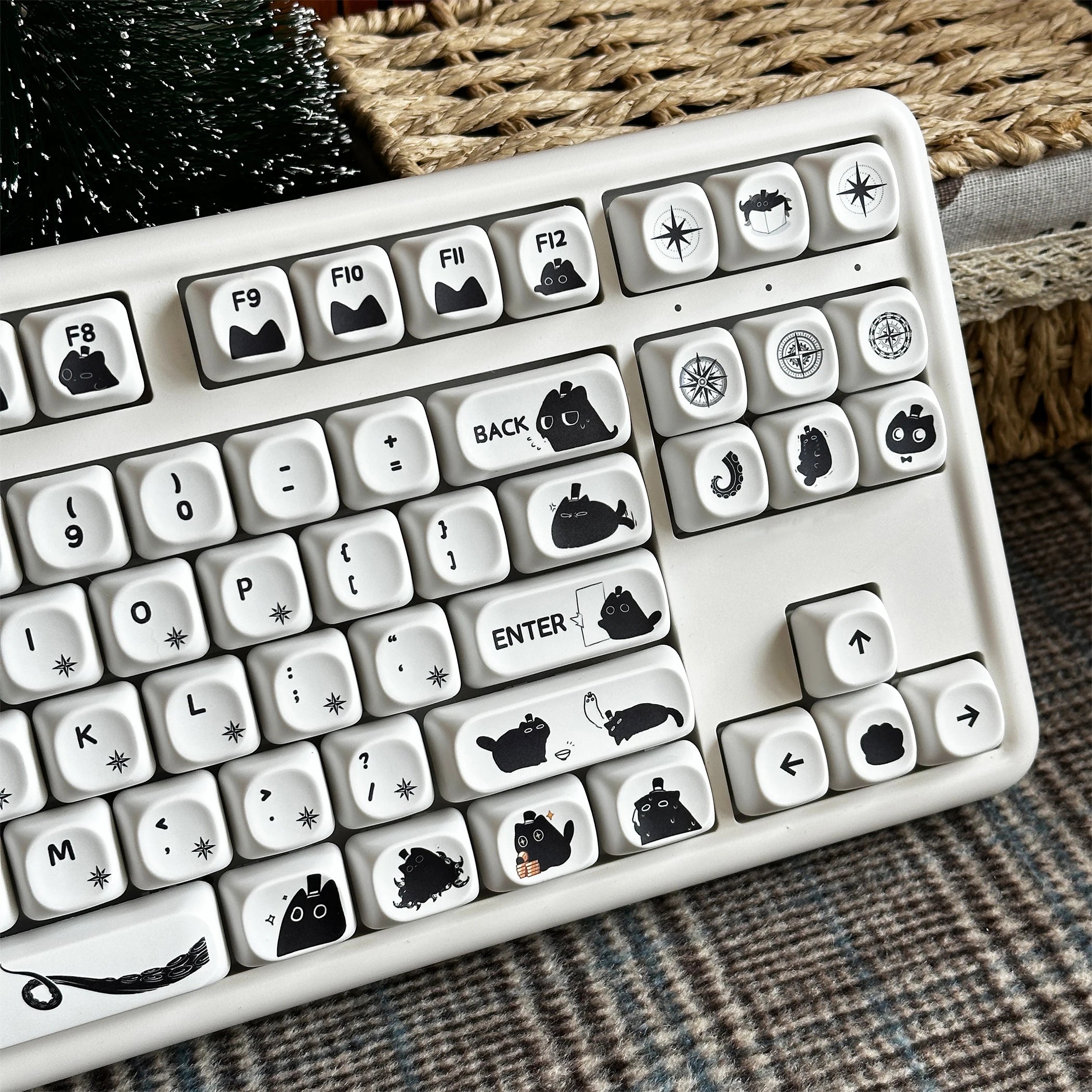 Keycap Klein Cat Pbt Cherry Moa Cute Round Ball Cap White Simple Cute Cat Keycap