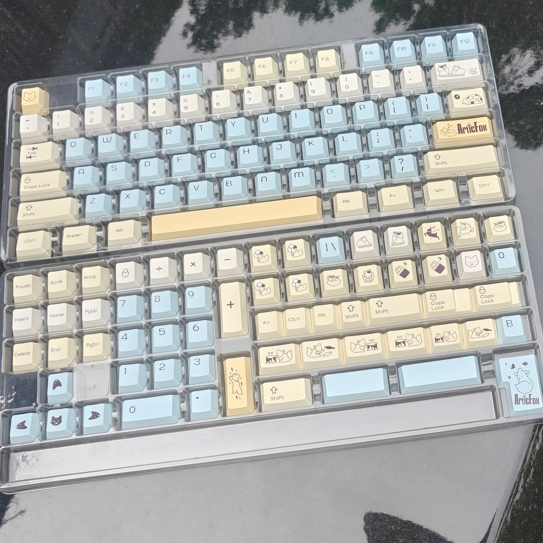 C Fox Keycap Pbt Cherry Five-Sided Sublimation Keycap Cute Blue Yellow 139Keys
