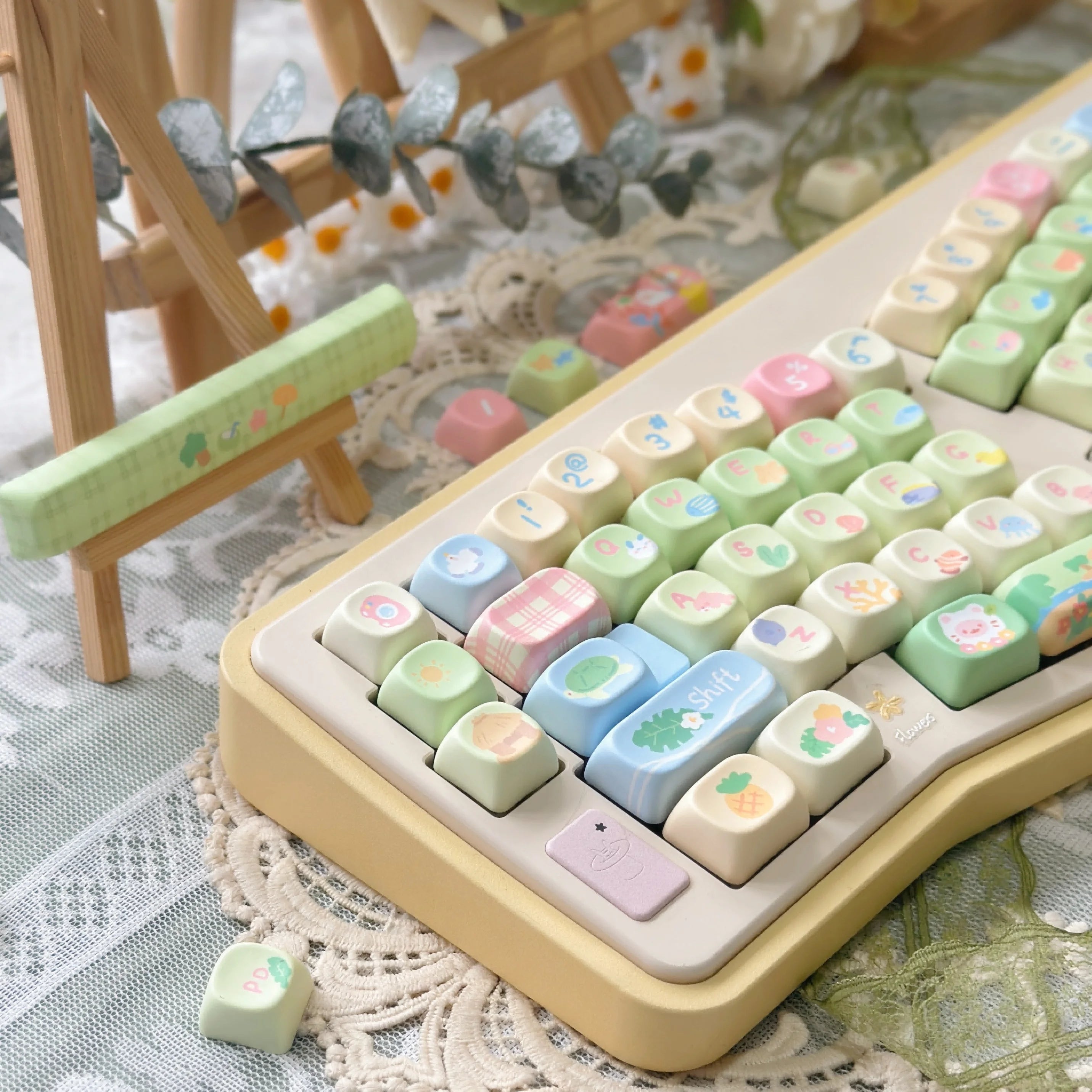 Vacation Island Keycaps Moa Pbt Cute Summer Customized Keyboard Keycaps 136Keys 2.25/2.75U Space Bar Alice Layout Keycaps