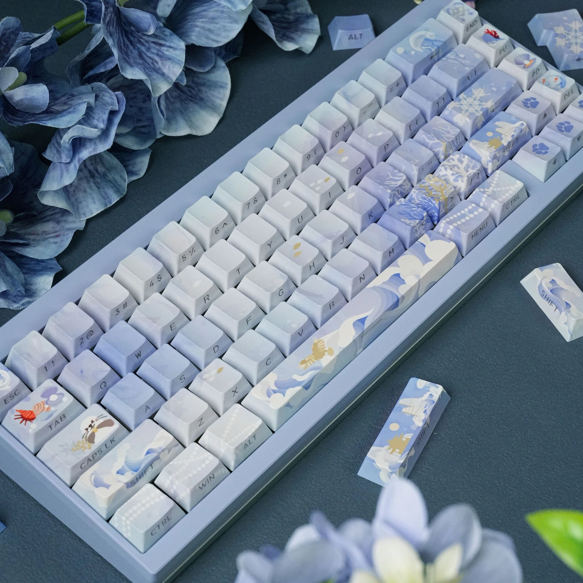 Side Engraved Keycap Gradient Blue-Purple Iso Layout 130Keys Pbt Cherry Translucent Keycap For Aula75
