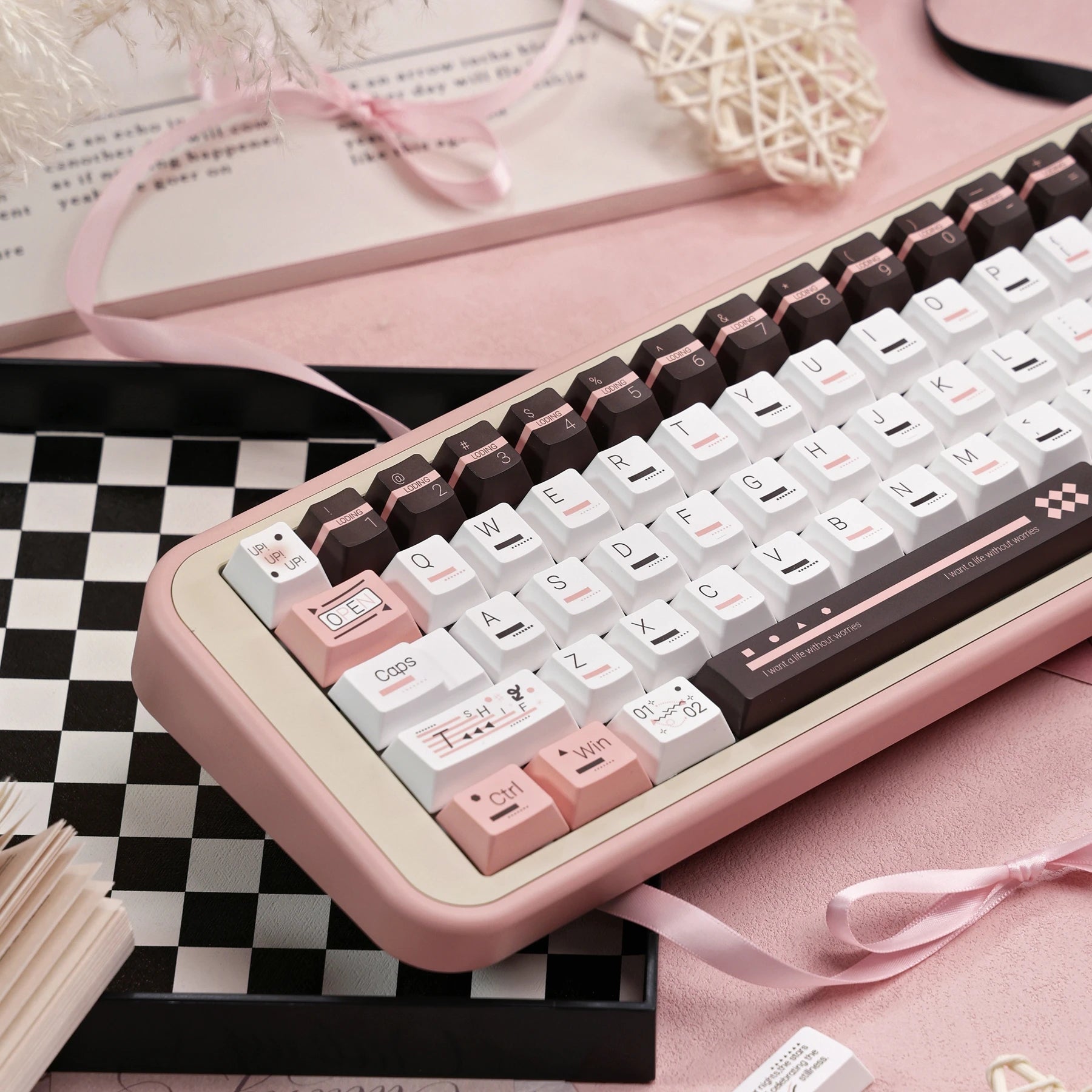 Fantasy Information Keycap Foa Cherry Pbt Five-Sided Thermal Sublimation For Mechanical Keyboard Pink Retro Brown Keycap 145Keys