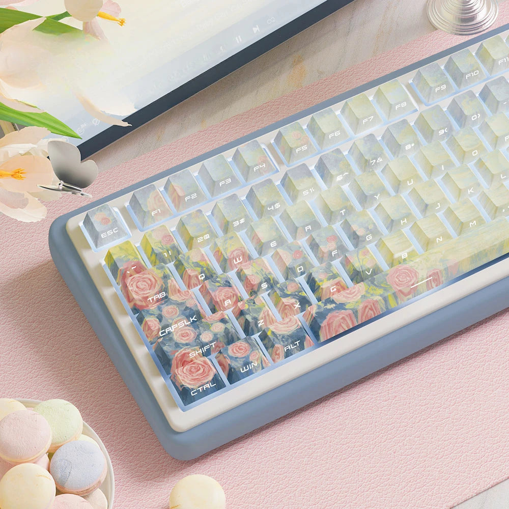 Keycap Cherry Pbt Highly Side-Engraved Translucent Rose Keycap Sunset Song Cute Personality Creative Keycap