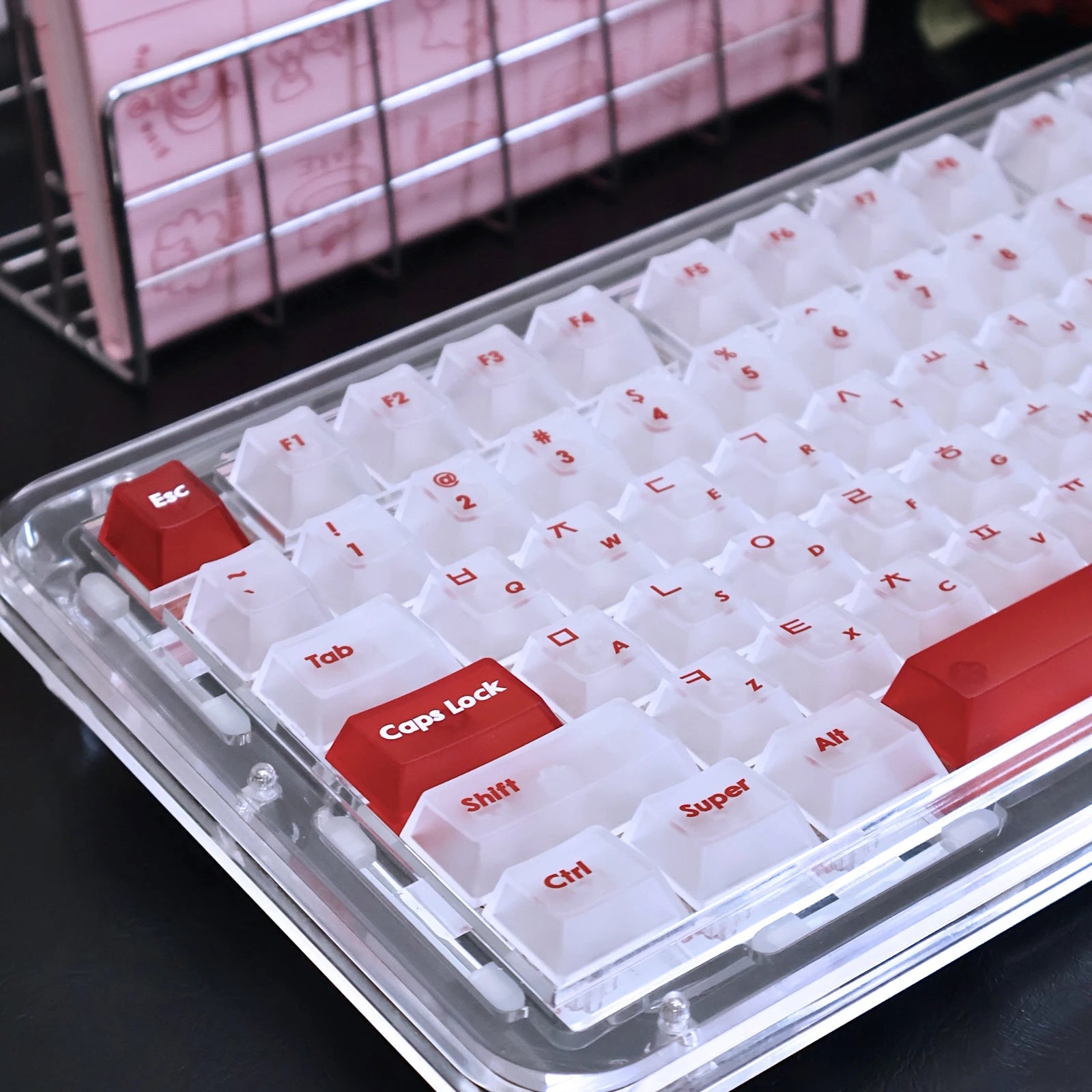 Korean Keycaps 131Keys Pc Cherry Translucent Frosted Matte Keycap Retro Red For Aula75/99 Mechanical Keyboard Hangul Keycaps