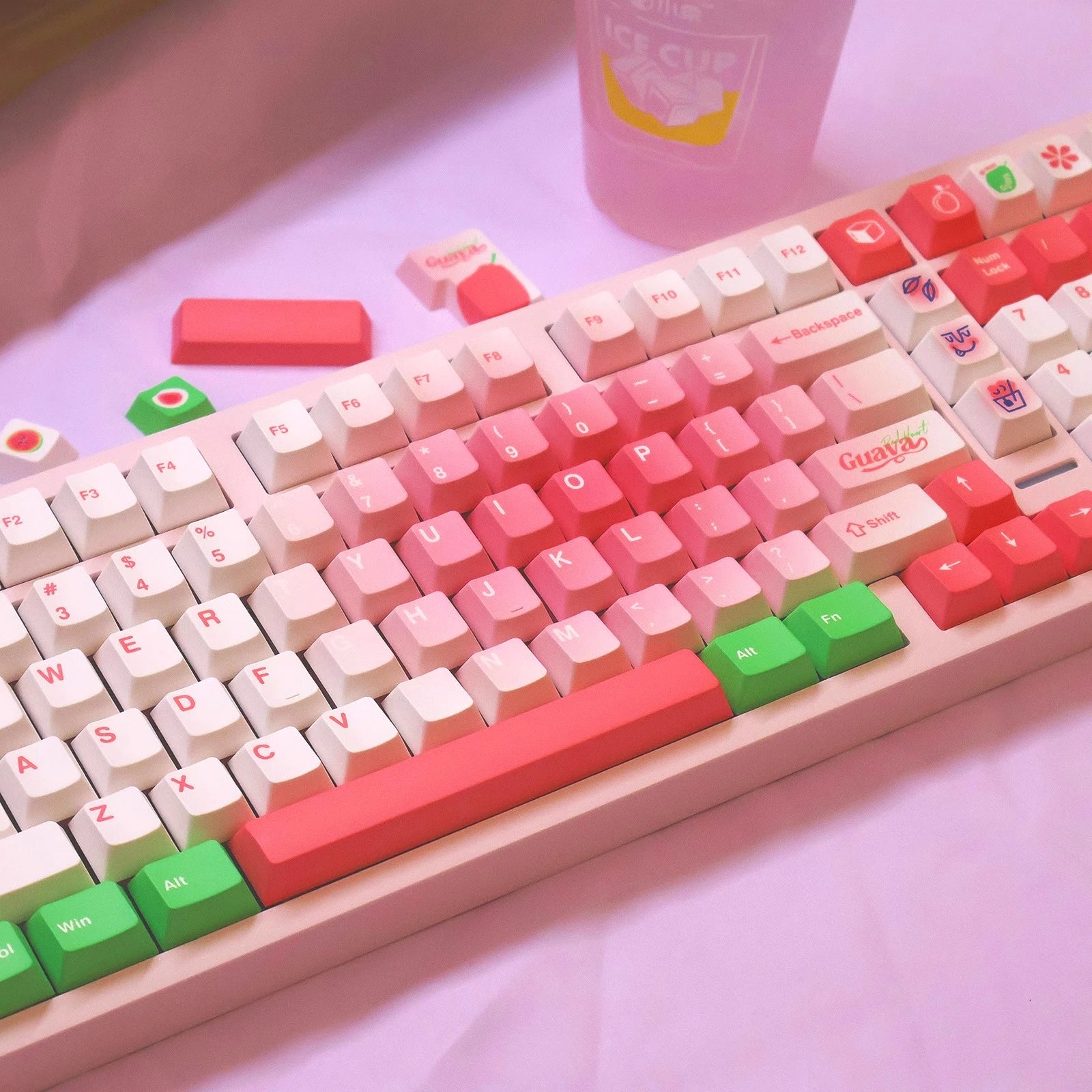 Guava Keycap Cherry 140Keys Pbt Cute Pink Love Keycap Summer Color 7/2.25/2.75U Space Bar Alice Layout Keycaps