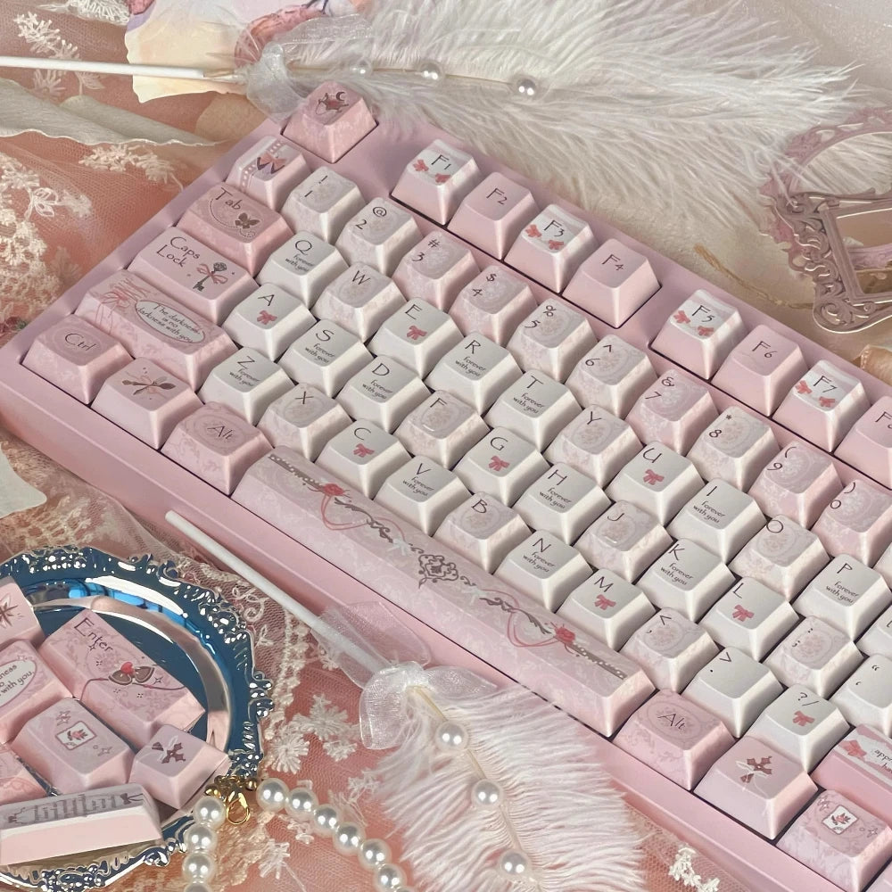 Flower Note Keycaps Cherry PBT Elegant Pink Keyboard Caps Magnetic Switch Available for AulaF75 F99 Keyboard Keycaps