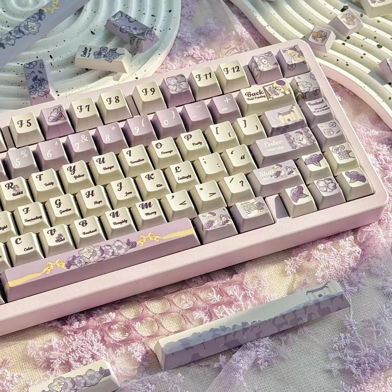 Cute Keycaps 141 Keys Violet Academy Purple Flowers Cute Cherry Pbt Purple White For Mechanical Keyboard Keycaps