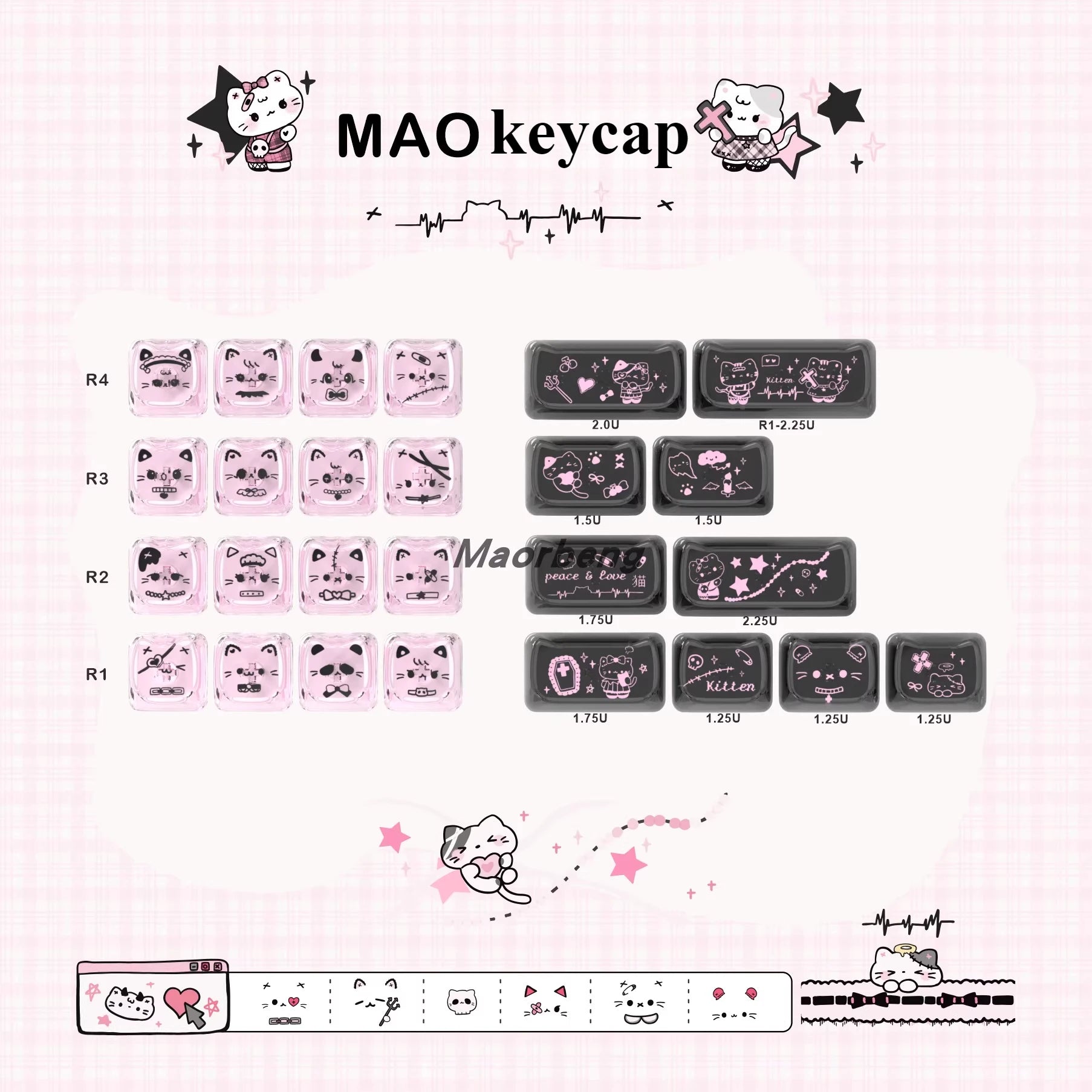 Cute Transparent Keycaps Pc Additional Personality Key 26 Key Cross Mechanical Keyboard Keycaps Cherry / Mao Keycaps
