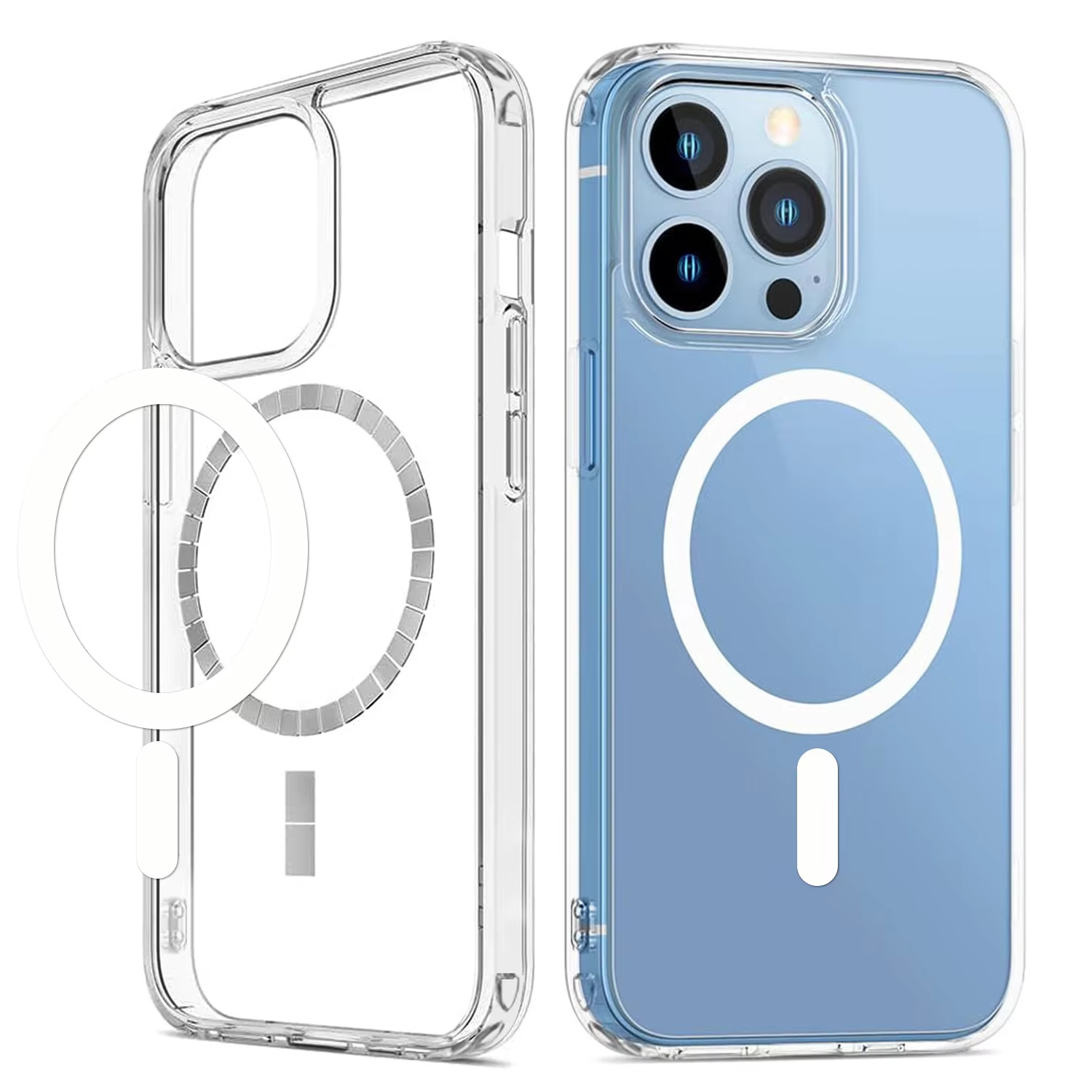 Shockproof Magnetic Transparent Mobile Phone Back Cover Case for iphone 16E 15 Wireless Charging Clear Phone Case for Samsung