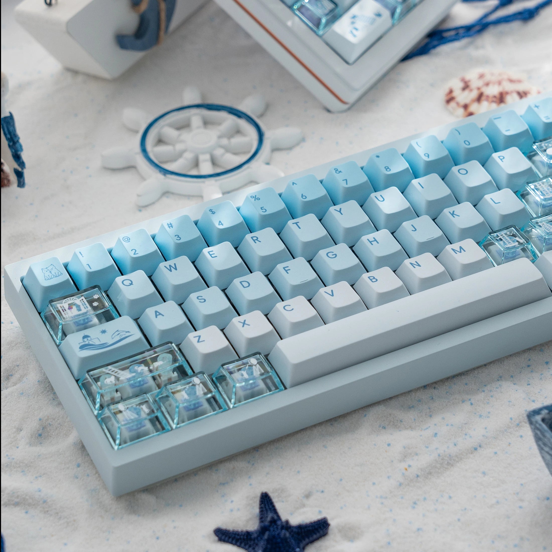 Simple Blue Keycap "Cats Of Santorini" Pbt Keycap Cherry Pbt Pc 145+26 Key Pc Translucent 7U/2.25/2.75U Alice Layout Keycap