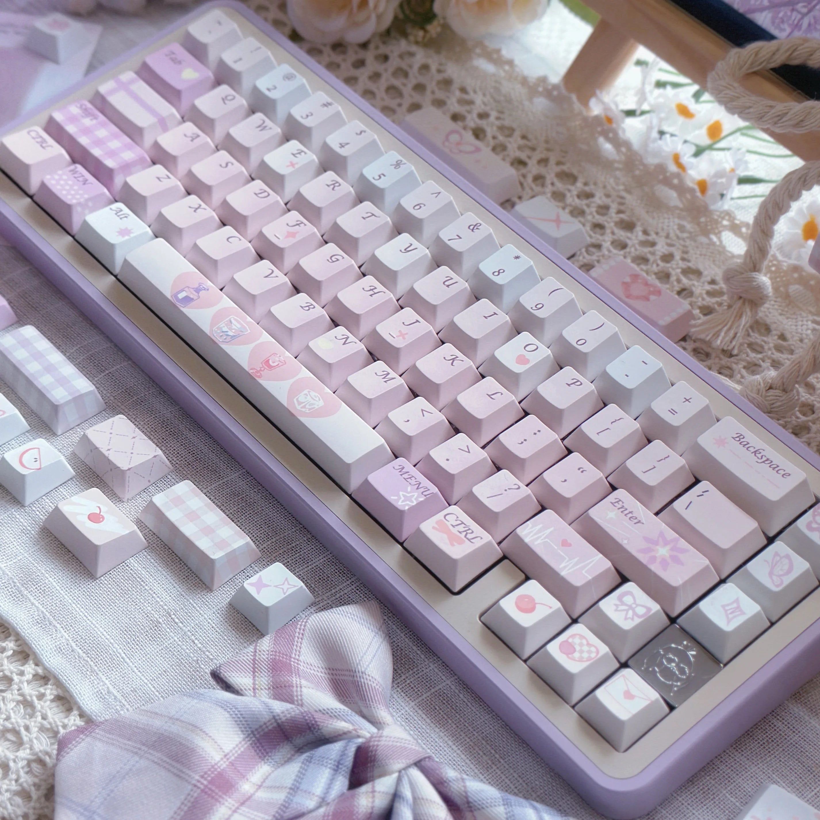 Tipsy Moment Keycaps Purple Cherry Mda Purple Pink Series Keys 149Keys 2.25/2.75U Space Bar Alice Layout Keycaps